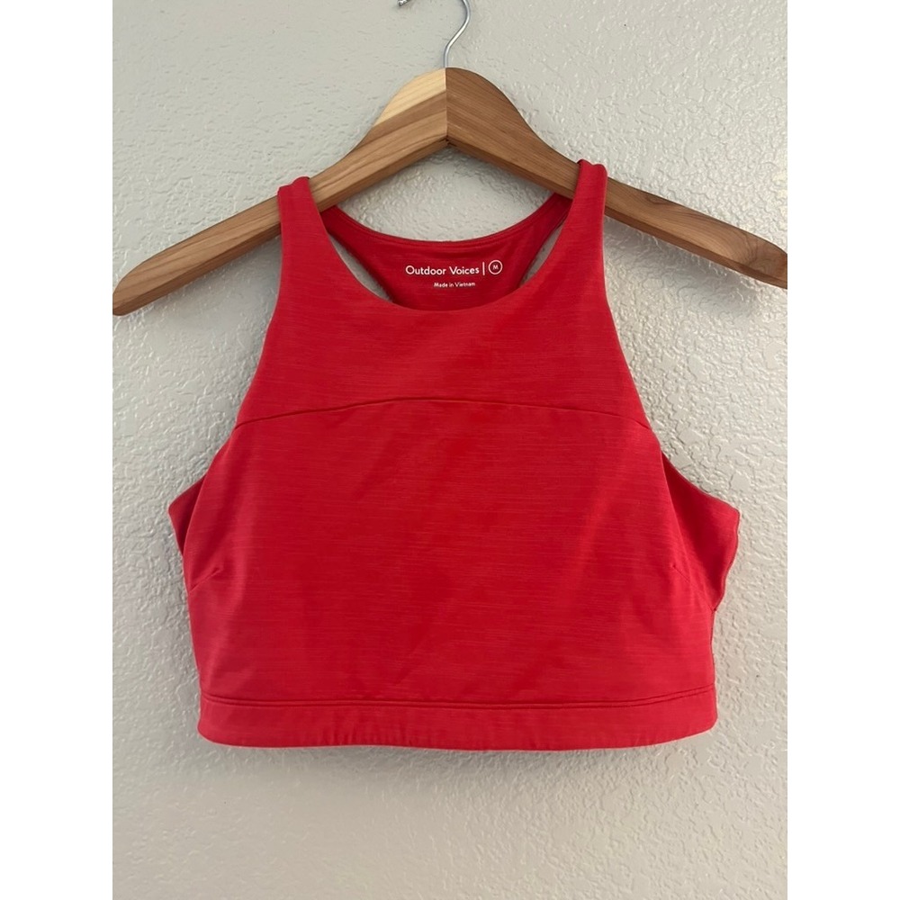 Outdoor Voices TechSweat Crop Top Red High Neck Racerback Sports Bra Tank Medium